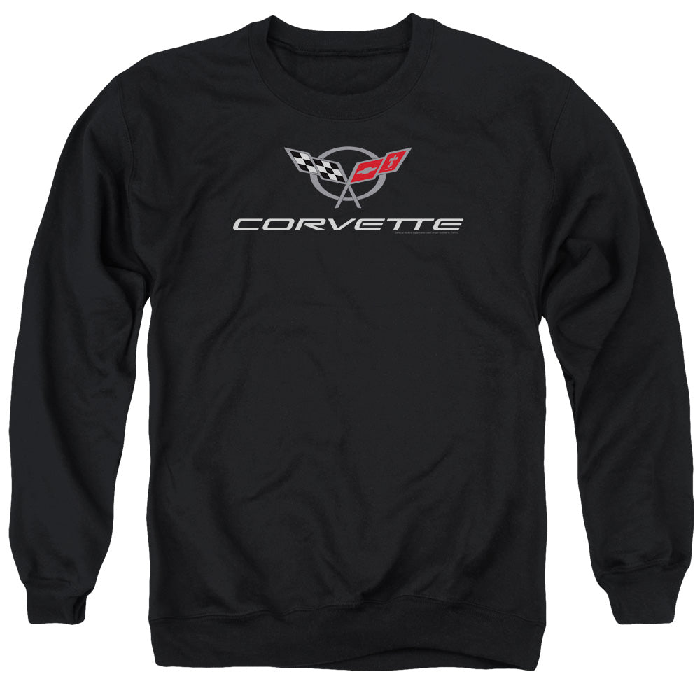 AN OFFCIALLY LICENSED CHEVROLET CORVETTE MODERN EMBLEM ADULT UNISEX CREWNECK SWEATSHIRT BLACK