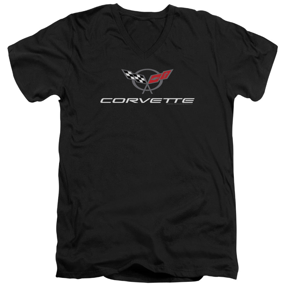 AN OFFCIALLY LICENSED CHEVROLET CORVETTE MODERN EMBLEM MEN'S V-NECK T-SHIRT BLACK