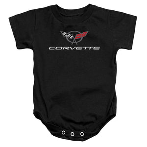 AN OFFCIALLY LICENSED CHEVROLET CORVETTE MODERN EMBLEM BABY BODYSUIT BLACK