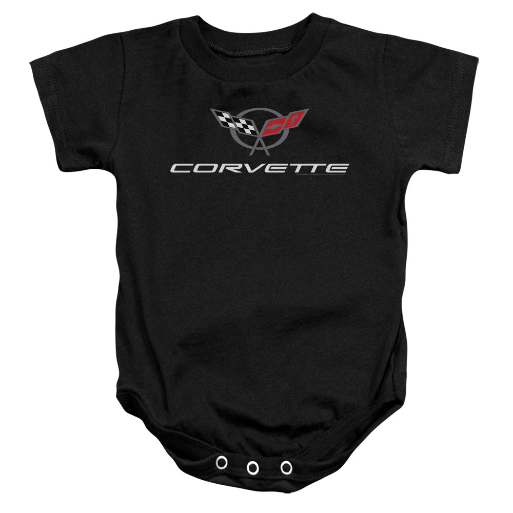 AN OFFCIALLY LICENSED CHEVROLET CORVETTE MODERN EMBLEM BABY BODYSUIT BLACK