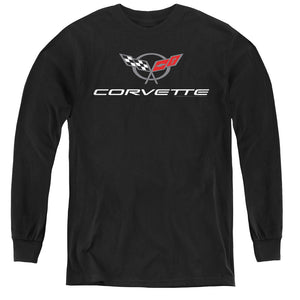 AN OFFCIALLY LICENSED CHEVROLET CORVETTE MODERN EMBLEM YOUTH LONG SLEEVE T-SHIRT BLACK