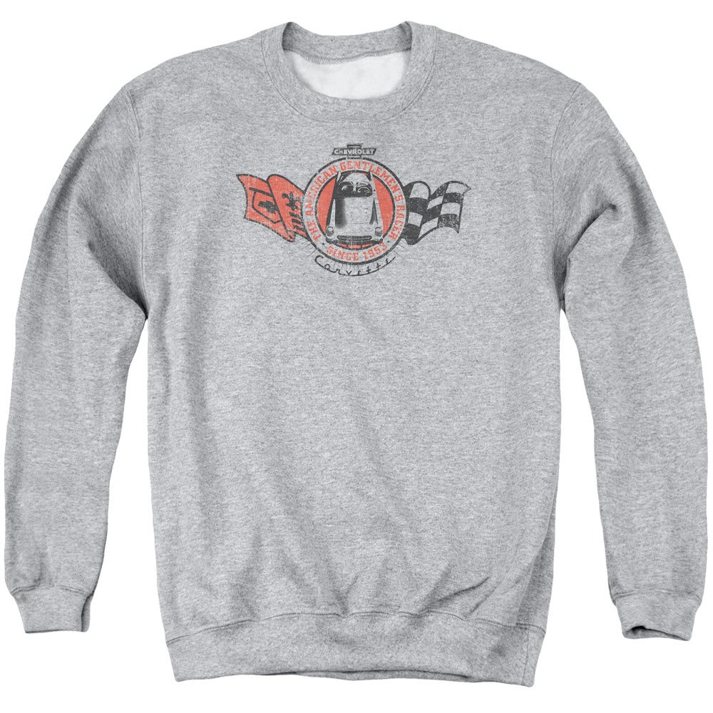 AN OFFCIALLY LICENSED CHEVROLET GENTLEMENS RACER ADULT UNISEX CREWNECK SWEATSHIRT ATHLETIC HEATHER