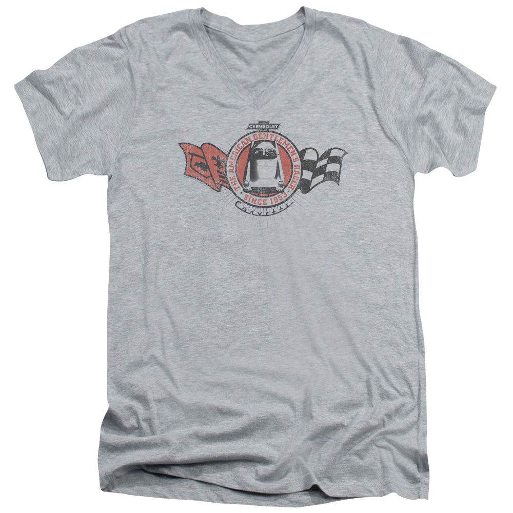 AN OFFCIALLY LICENSED CHEVROLET GENTLEMENS RACER MEN'S V-NECK T-SHIRT ATHLETIC HEATHER