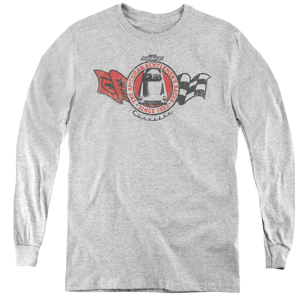 AN OFFCIALLY LICENSED CHEVROLET GENTLEMENS RACER YOUTH LONG SLEEVE T-SHIRT ATHLETIC HEATHER