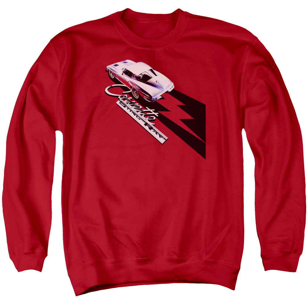 AN OFFCIALLY LICENSED CHEVROLET SPLIT WINDOW STING RAY ADULT UNISEX CREWNECK SWEATSHIRT RED