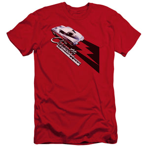 AN OFFCIALLY LICENSED CHEVROLET SPLIT WINDOW STING RAY MEN'S PREMIUM SLIM FIT T-SHIRT RED
