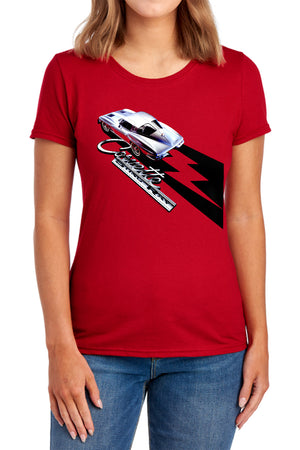 AN OFFCIALLY LICENSED CHEVROLET SPLIT WINDOW STING RAY WOMEN'S REGULAR FIT T-SHIRT RED