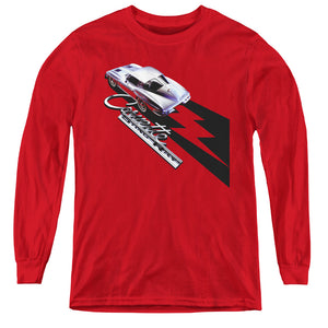 AN OFFCIALLY LICENSED CHEVROLET SPLIT WINDOW STING RAY YOUTH LONG SLEEVE T-SHIRT RED