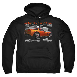 AN OFFCIALLY LICENSED CHEVROLET ORANGE Z06 VETTE ADULT UNISEX PULLOVER HOODIE BLACK