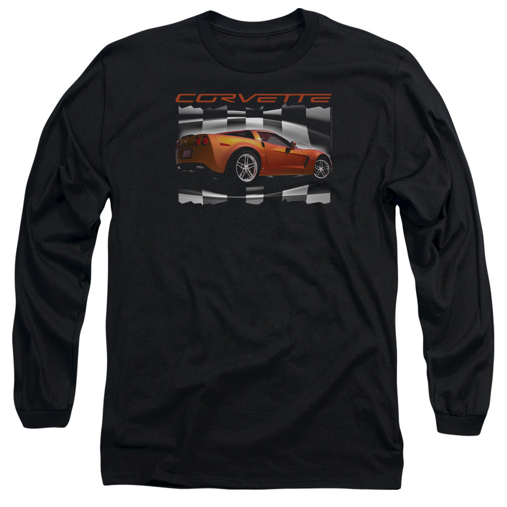 AN OFFCIALLY LICENSED CHEVROLET ORANGE Z06 VETTE MEN'S LONG SLEEVE T-SHIRT BLACK