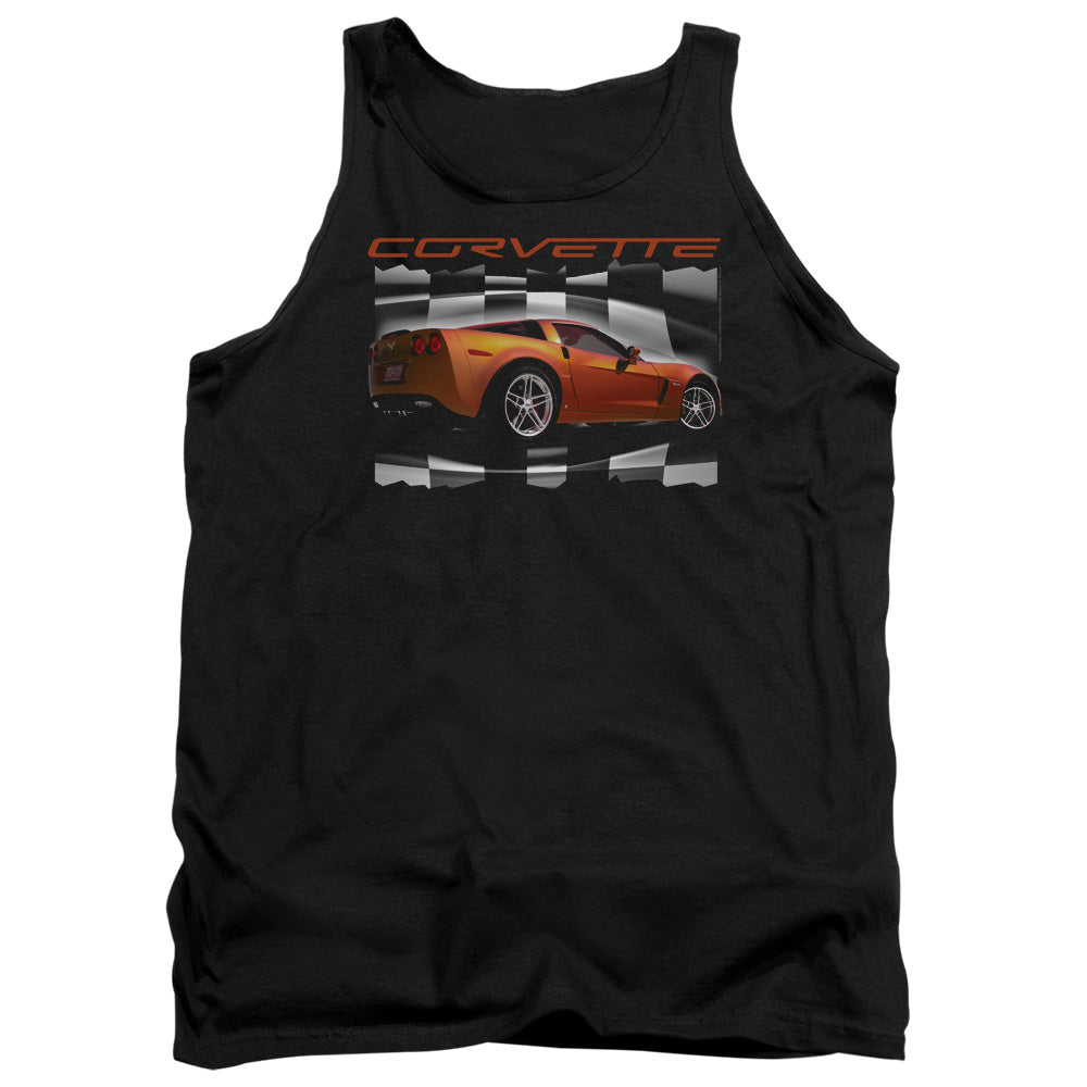 AN OFFCIALLY LICENSED CHEVROLET ORANGE Z06 VETTE ADULT UNISEX TANK TOP BLACK