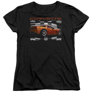 AN OFFCIALLY LICENSED CHEVROLET ORANGE Z06 VETTE WOMEN'S REGULAR FIT T-SHIRT BLACK