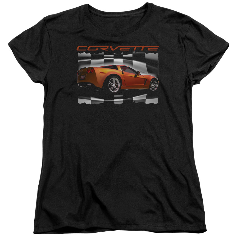 AN OFFCIALLY LICENSED CHEVROLET ORANGE Z06 VETTE WOMEN'S REGULAR FIT T-SHIRT BLACK