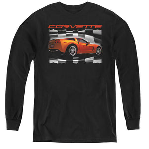 AN OFFCIALLY LICENSED CHEVROLET ORANGE Z06 VETTE YOUTH LONG SLEEVE T-SHIRT BLACK