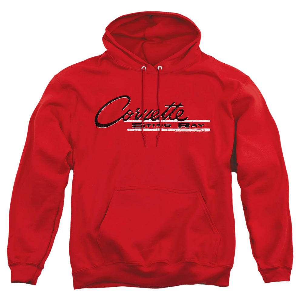 AN OFFCIALLY LICENSED CHEVROLET RETRO STINGRAY ADULT UNISEX PULLOVER HOODIE RED