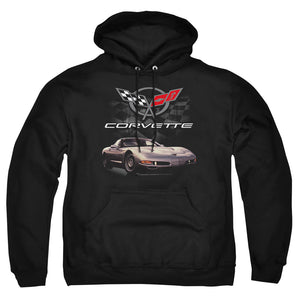 AN OFFCIALLY LICENSED CHEVROLET CHECKERED PAST ADULT UNISEX PULLOVER HOODIE BLACK