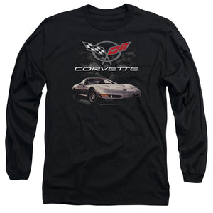 AN OFFCIALLY LICENSED CHEVROLET CHECKERED PAST MEN'S LONG SLEEVE T-SHIRT BLACK