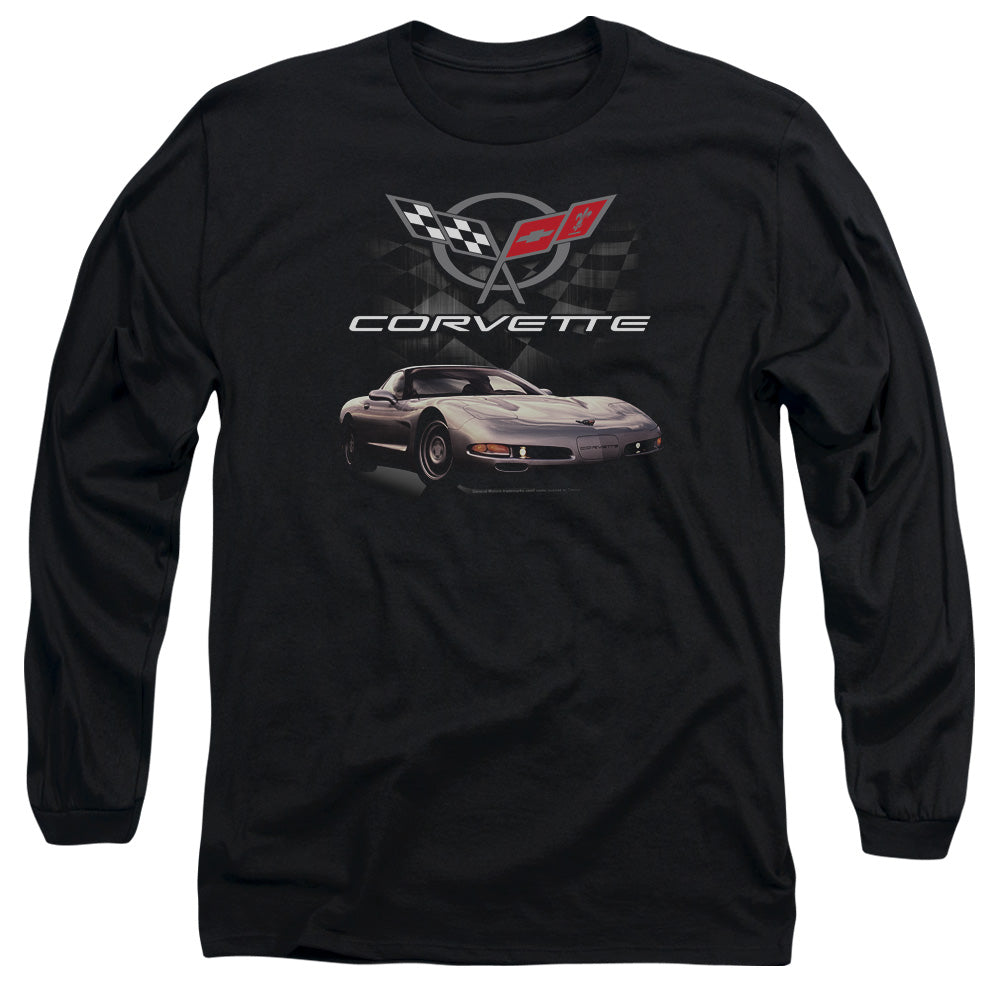 AN OFFCIALLY LICENSED CHEVROLET CHECKERED PAST MEN'S LONG SLEEVE T-SHIRT BLACK