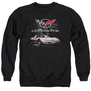 AN OFFCIALLY LICENSED CHEVROLET CHECKERED PAST ADULT UNISEX CREWNECK SWEATSHIRT BLACK