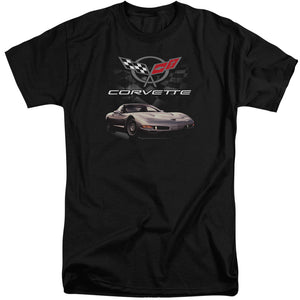 AN OFFCIALLY LICENSED CHEVROLET CHECKERED PAST MEN'S TALL FIT T-SHIRT BLACK