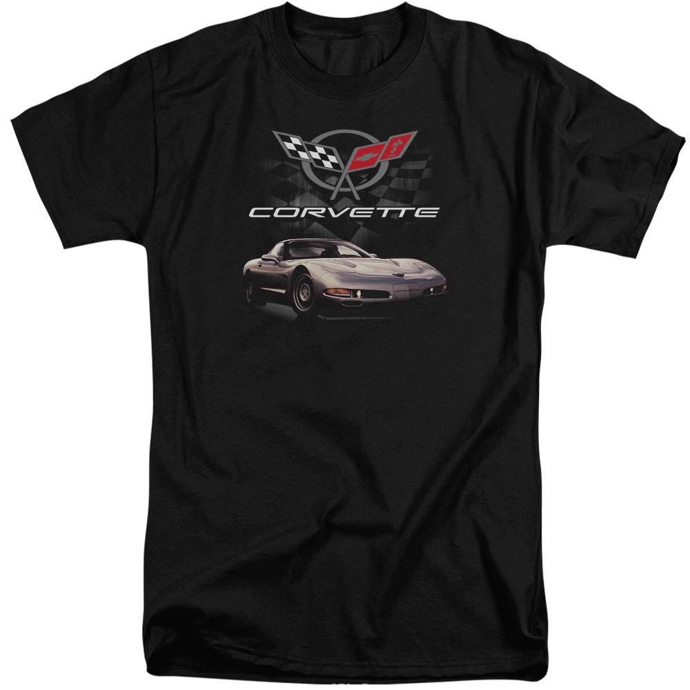 AN OFFCIALLY LICENSED CHEVROLET CHECKERED PAST MEN'S TALL FIT T-SHIRT BLACK