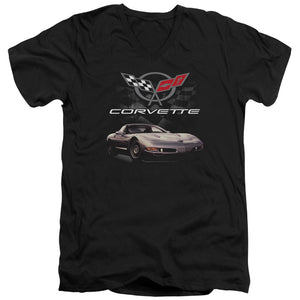 AN OFFCIALLY LICENSED CHEVROLET CHECKERED PAST MEN'S V-NECK T-SHIRT BLACK