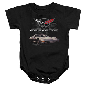AN OFFCIALLY LICENSED CHEVROLET CHECKERED PAST BABY BODYSUIT BLACK