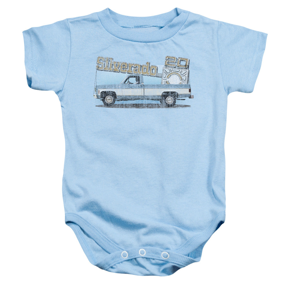 AN OFFCIALLY LICENSED CHEVROLET OLD SILVERADO SKETCH BABY BODYSUIT LIGHT BLUE