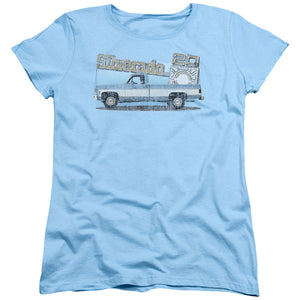 AN OFFCIALLY LICENSED CHEVROLET OLD SILVERADO SKETCH WOMEN'S REGULAR FIT T-SHIRT LIGHT BLUE