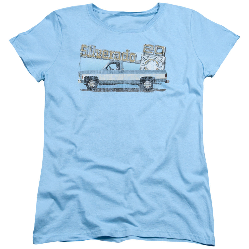 AN OFFCIALLY LICENSED CHEVROLET OLD SILVERADO SKETCH WOMEN'S REGULAR FIT T-SHIRT LIGHT BLUE