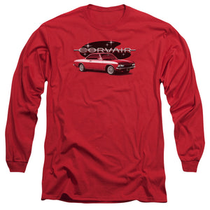 AN OFFCIALLY LICENSED CHEVROLET 65 CORVAIR MONA SPYDA COUPE MEN'S LONG SLEEVE T-SHIRT RED