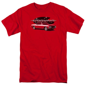 AN OFFCIALLY LICENSED CHEVROLET 65 CORVAIR MONA SPYDA COUPE MEN'S REGULAR FIT T-SHIRT RED