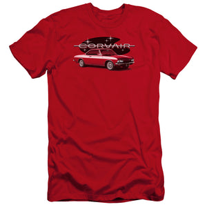 AN OFFCIALLY LICENSED CHEVROLET 65 CORVAIR MONA SPYDA COUPE MEN'S PREMIUM SLIM FIT T-SHIRT RED