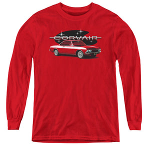 AN OFFCIALLY LICENSED CHEVROLET 65 CORVAIR MONA SPYDA COUPE YOUTH LONG SLEEVE T-SHIRT RED