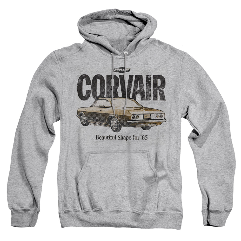 AN OFFCIALLY LICENSED CHEVROLET RETRO CORVAIR ADULT UNISEX PULLOVER HOODIE ATHLETIC HEATHER
