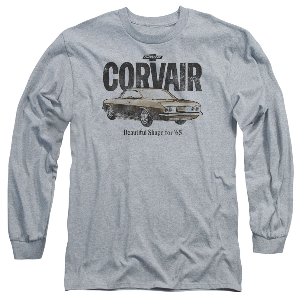 AN OFFCIALLY LICENSED CHEVROLET RETRO CORVAIR MEN'S LONG SLEEVE T-SHIRT ATHLETIC HEATHER