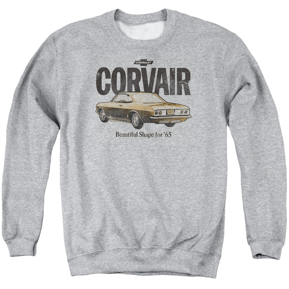 AN OFFCIALLY LICENSED CHEVROLET RETRO CORVAIR ADULT UNISEX CREWNECK SWEATSHIRT ATHLETIC HEATHER