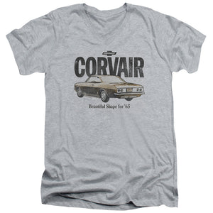 AN OFFCIALLY LICENSED CHEVROLET RETRO CORVAIR MEN'S V-NECK T-SHIRT ATHLETIC HEATHER