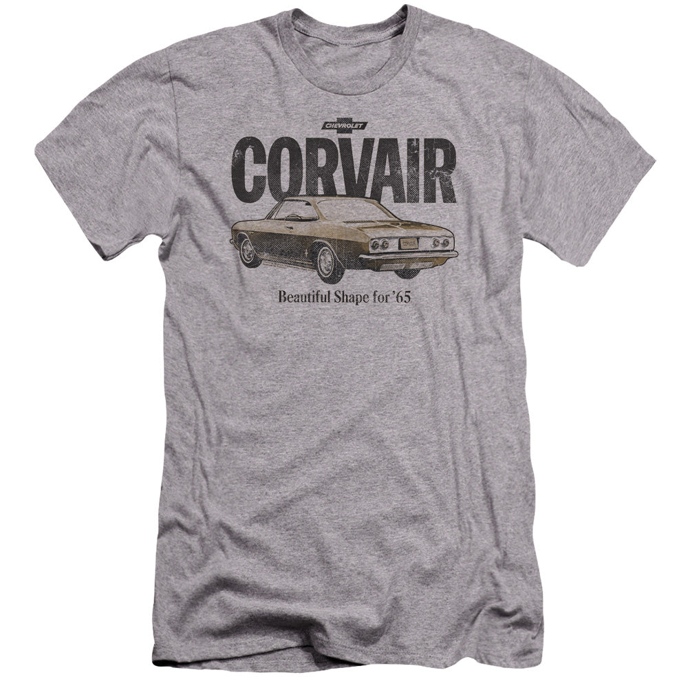 AN OFFCIALLY LICENSED CHEVROLET RETRO CORVAIR MEN'S PREMIUM SLIM FIT T-SHIRT ATHLETIC HEATHER