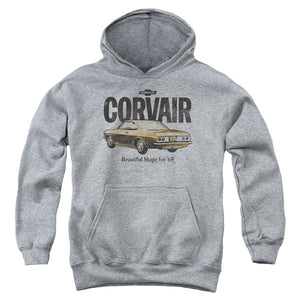 AN OFFCIALLY LICENSED CHEVROLET RETRO CORVAIR YOUTH HOODIE ATHLETIC HEATHER
