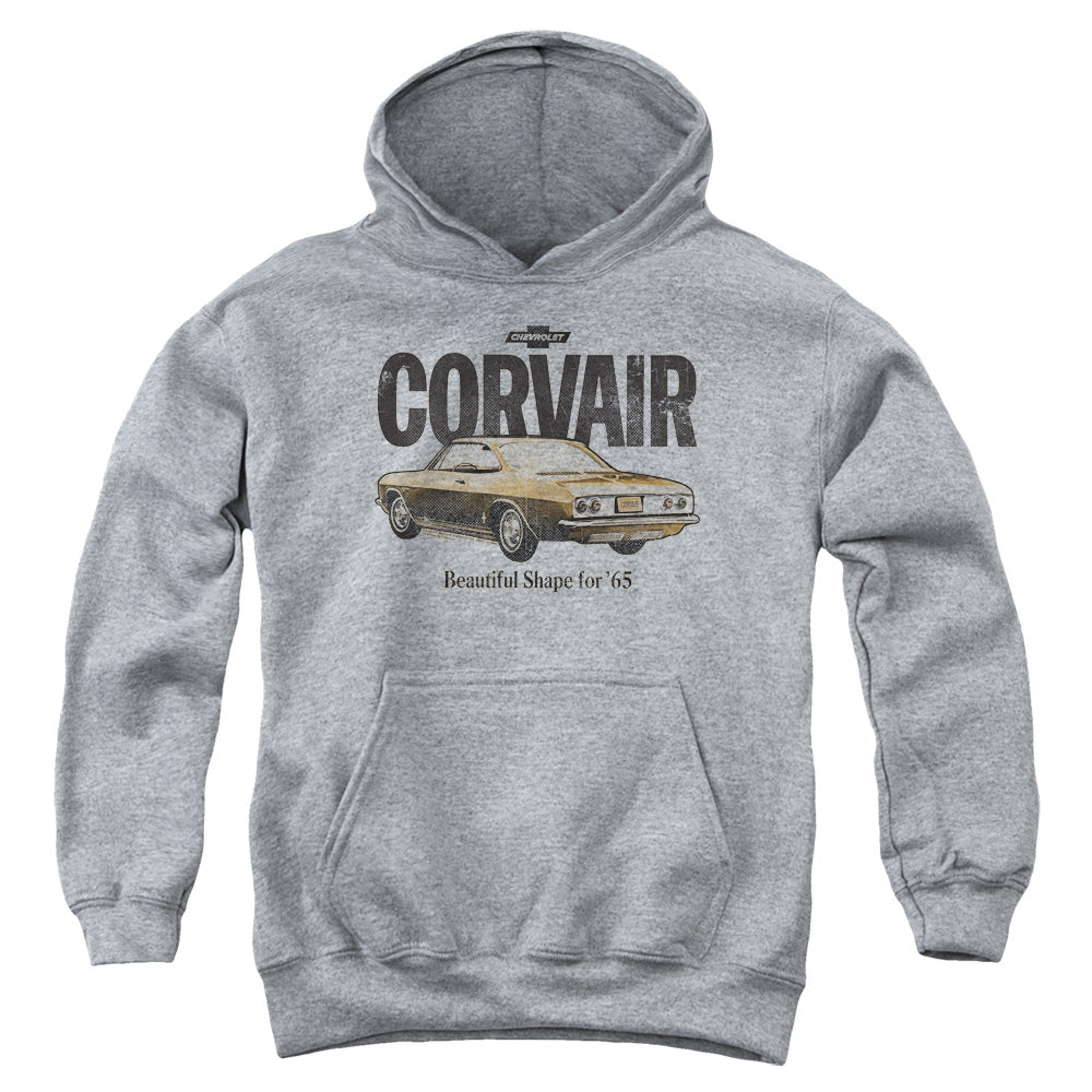 AN OFFCIALLY LICENSED CHEVROLET RETRO CORVAIR YOUTH HOODIE ATHLETIC HEATHER
