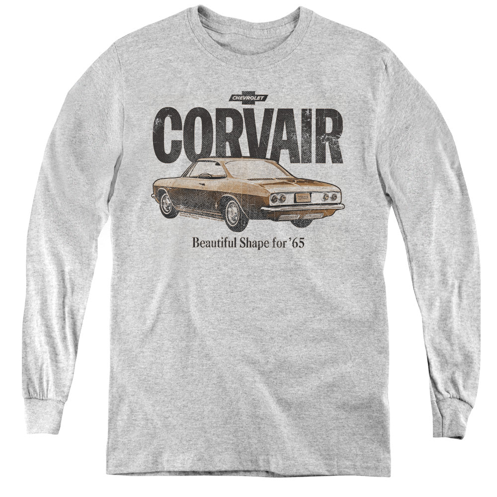 AN OFFCIALLY LICENSED CHEVROLET RETRO CORVAIR YOUTH LONG SLEEVE T-SHIRT ATHLETIC HEATHER