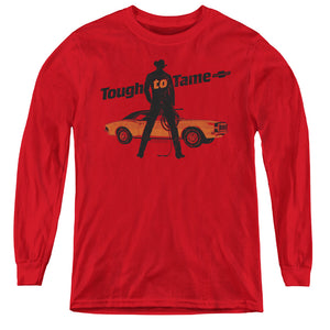 AN OFFCIALLY LICENSED CHEVROLET TOUGH TO TAME YOUTH LONG SLEEVE T-SHIRT RED