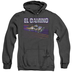 AN OFFCIALLY LICENSED CHEVROLET EL CAMINO 85 ADULT UNISEX HEATHER PULLOVER HOODIE BLACK