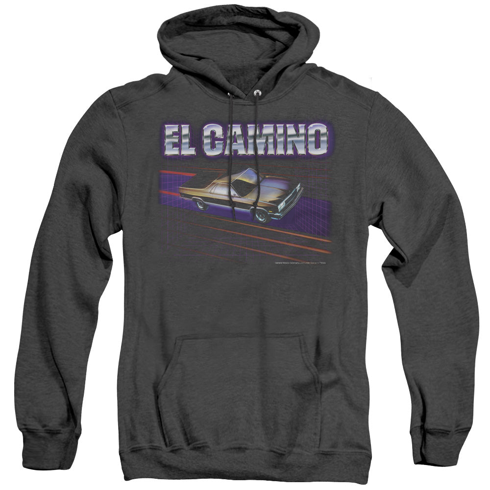 AN OFFCIALLY LICENSED CHEVROLET EL CAMINO 85 ADULT UNISEX HEATHER PULLOVER HOODIE BLACK