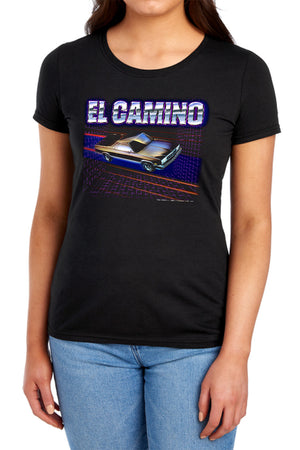 AN OFFCIALLY LICENSED CHEVROLET EL CAMINO 85 WOMEN'S REGULAR FIT T-SHIRT BLACK