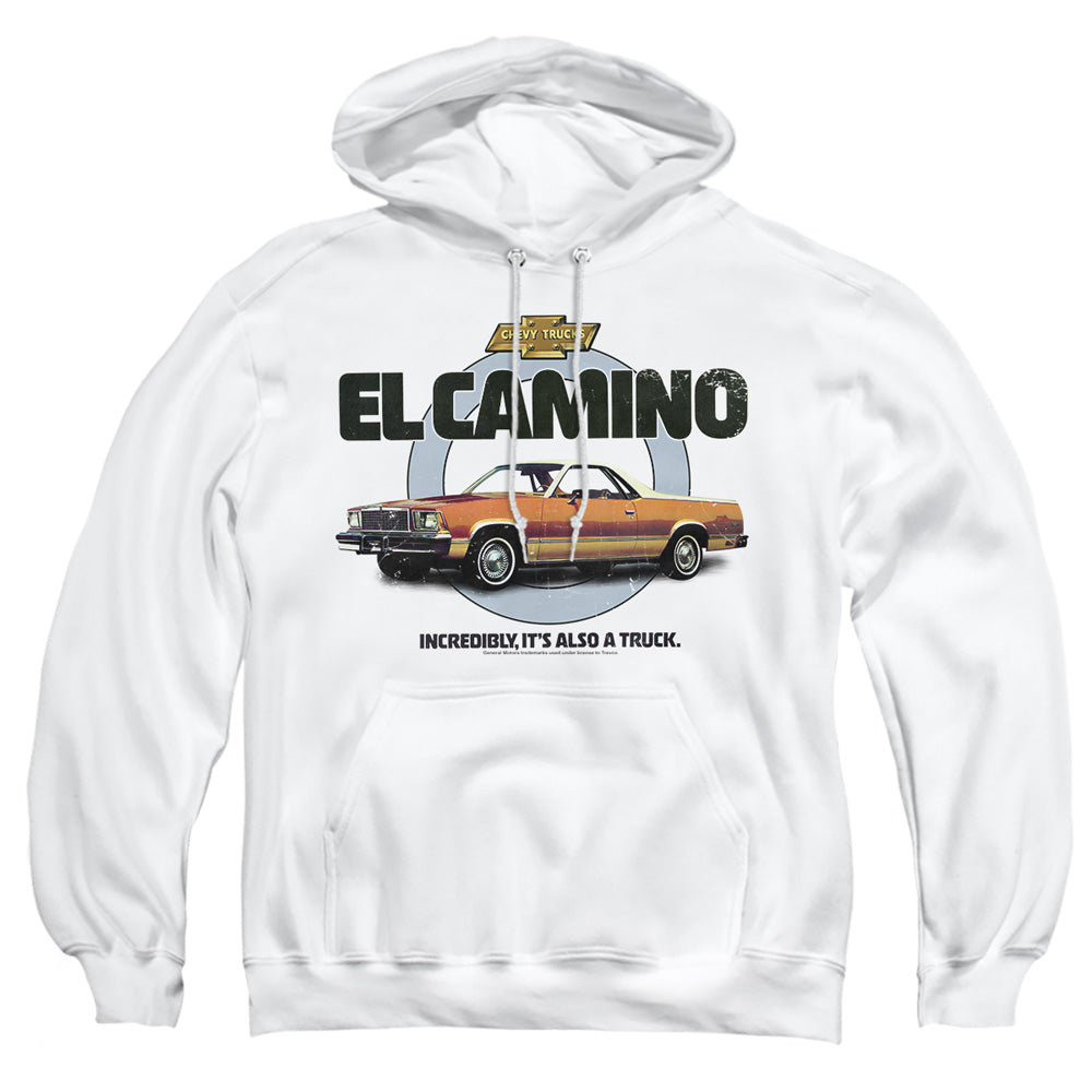 AN OFFCIALLY LICENSED CHEVROLET ALSO A TRUCK ADULT UNISEX PULLOVER HOODIE WHITE
