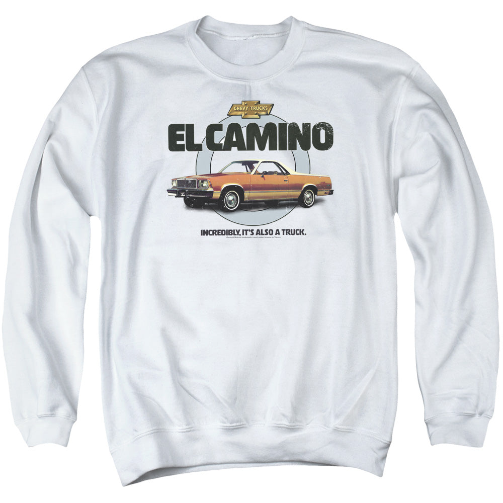AN OFFCIALLY LICENSED CHEVROLET ALSO A TRUCK ADULT UNISEX CREWNECK SWEATSHIRT WHITE