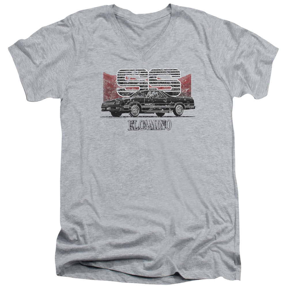 AN OFFCIALLY LICENSED CHEVROLET EL CAMINO SS MOUNTAINS MEN'S V-NECK T-SHIRT ATHLETIC HEATHER