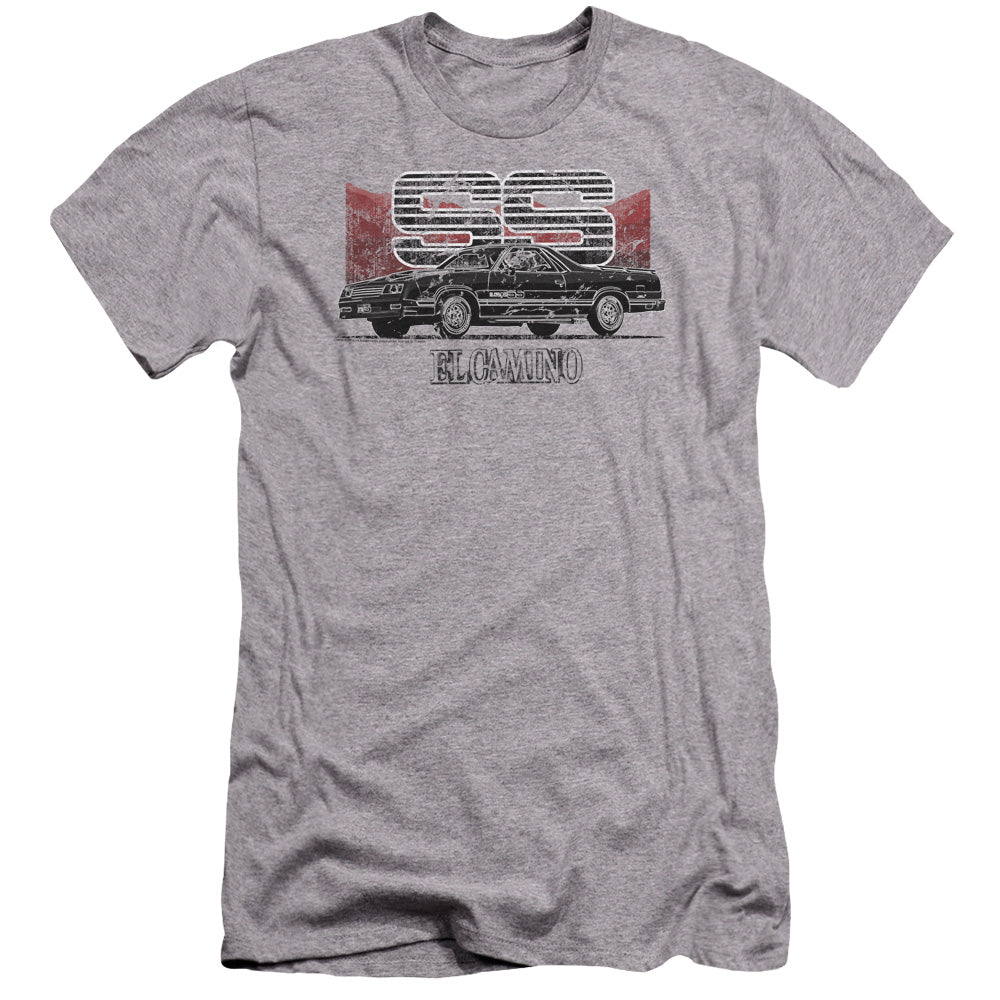 AN OFFCIALLY LICENSED CHEVROLET EL CAMINO SS MOUNTAINS MEN'S PREMIUM SLIM FIT T-SHIRT ATHLETIC HEATHER